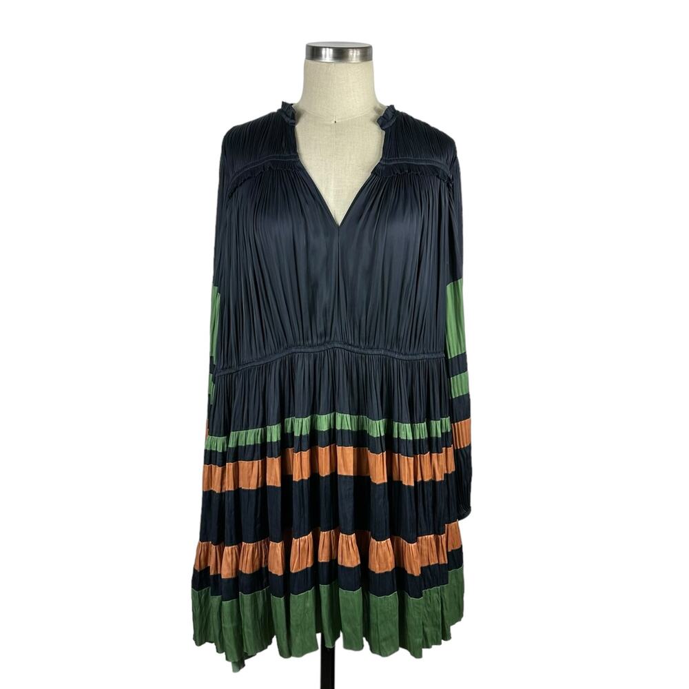 ULLA JOHNSON Alia Dress‎ Navy Blue Mini Dress Women's Size 8 FLAWED Striped Glam